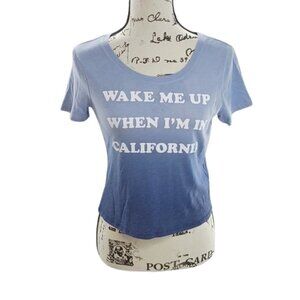 Hollister Shirt Cropped Stretch California Crew Neck Blue Fade Graphic T Shirt